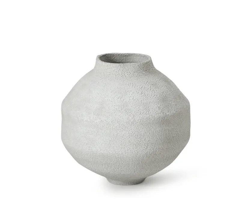 Buddha Pottery Pot - White Rustic Wood Base