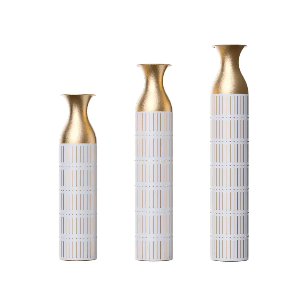 Floor Metal Vases Decorated White Steel Vases (Set 3) Gorgeous Home Decoration Large Glazed Metal Vases - White Rustic Woo...