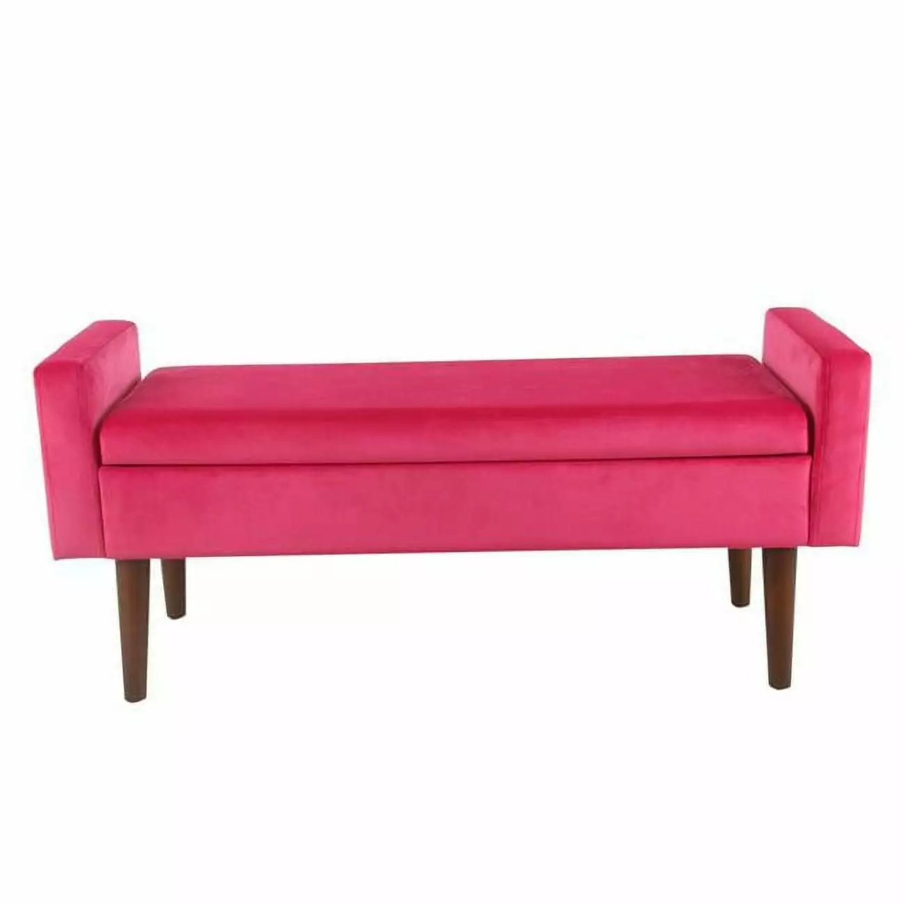 Benzara Velvet Upholstered Wooden Bench Tapered Legs Track Armrest Pink Brown 16x48x21 Benches