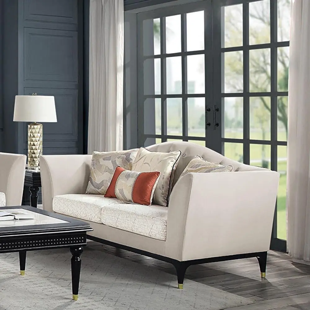 Acme Tayden Beige Velvet Loveseat 4 Pillows Comfort Acme Furniture