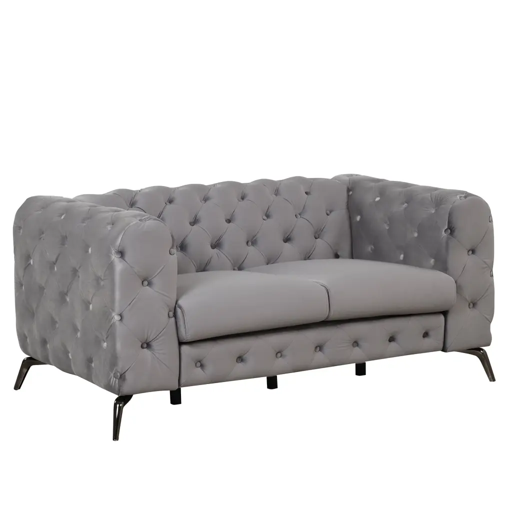 DeeHome 63 Velvet Upholstered Loveseat Sofa Modern Button Tufted Back 2-Person Couch Living Room - Gray