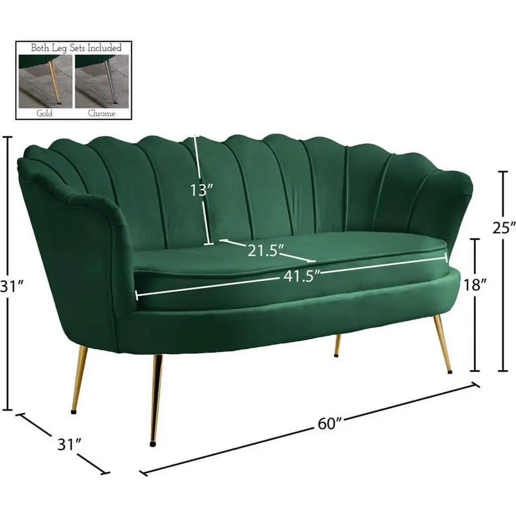 Maklaine Contemporary Velvet Loveseat Chrome Legs Green