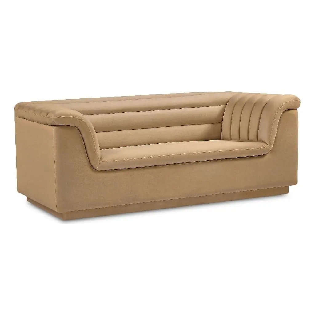 Meridian Furniture Cascade Camel Velvet Fabric Loveseat Elegant Spaces