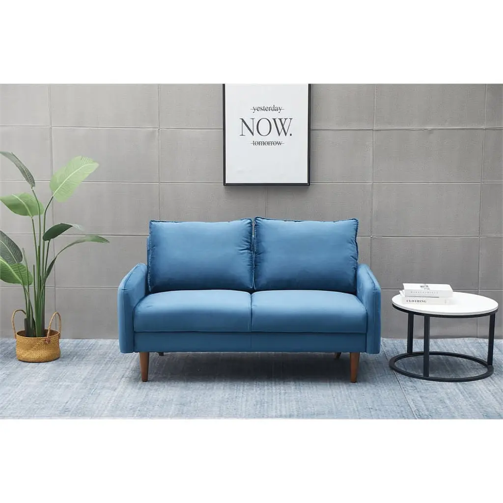 Pemberly Row Modern Velvet Living Room Loveseat Prussian Blue