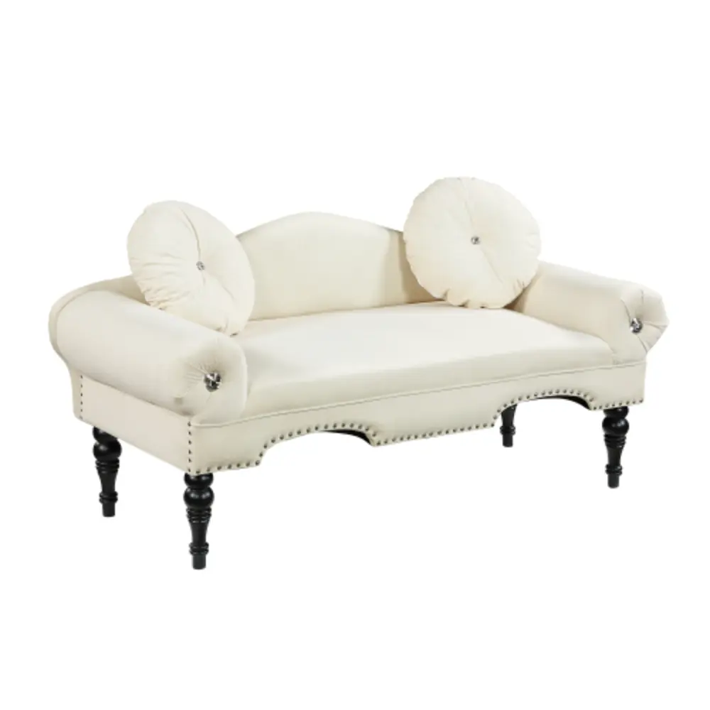 54 Width Modern Velvet Upholstered Loveseat Sofa Nail Head Trimming and Wood Legs Beige YRWL