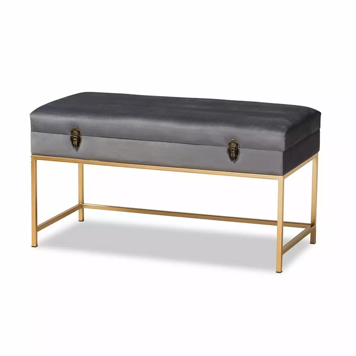 Baxton Studio Aliana Grey Velvet Fabric Storage Ottoman Gold Metal Legs Ottomans