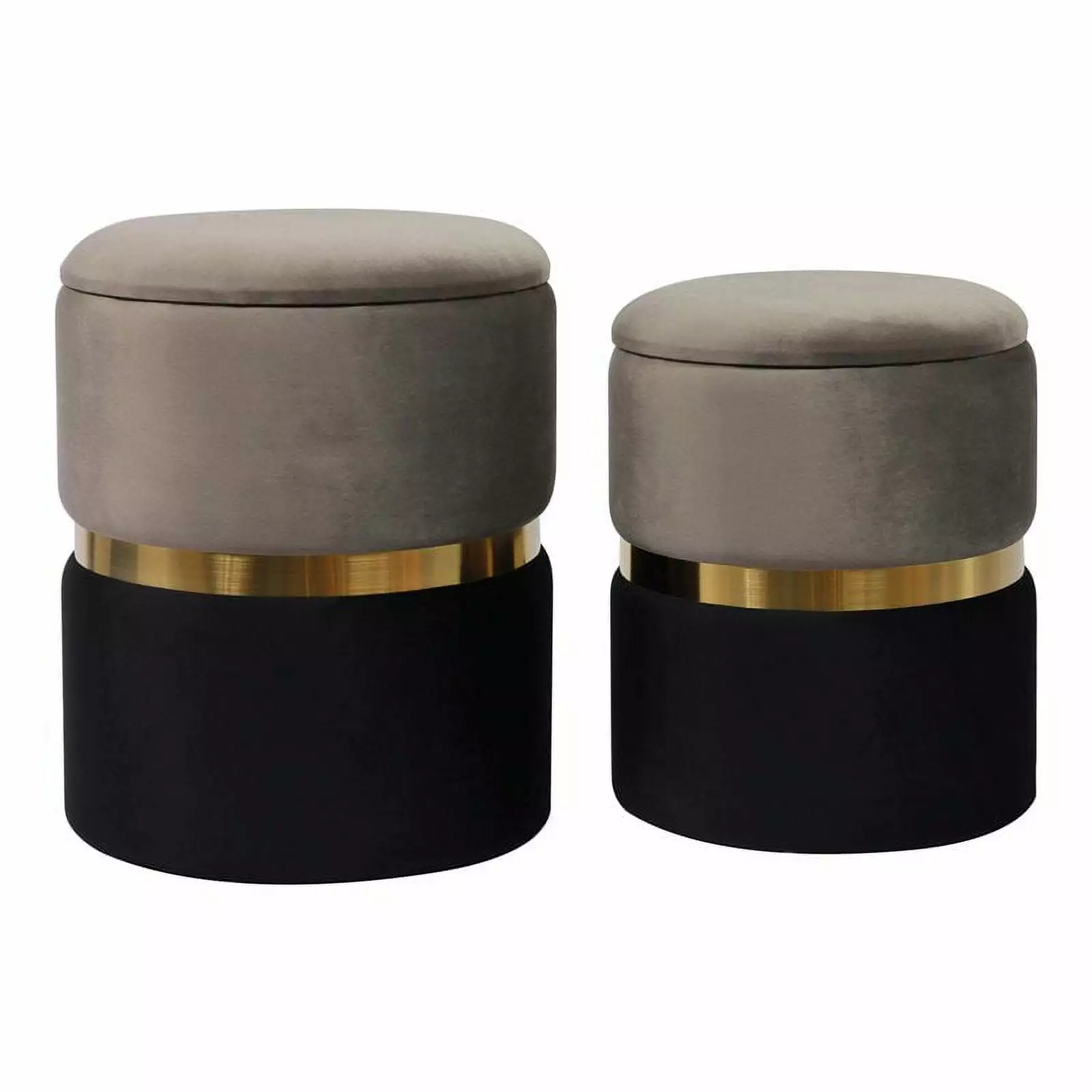 Maklaine 17.3 Inch Velvet Storage Ottomans Gray Finish Set 2 Ottomans