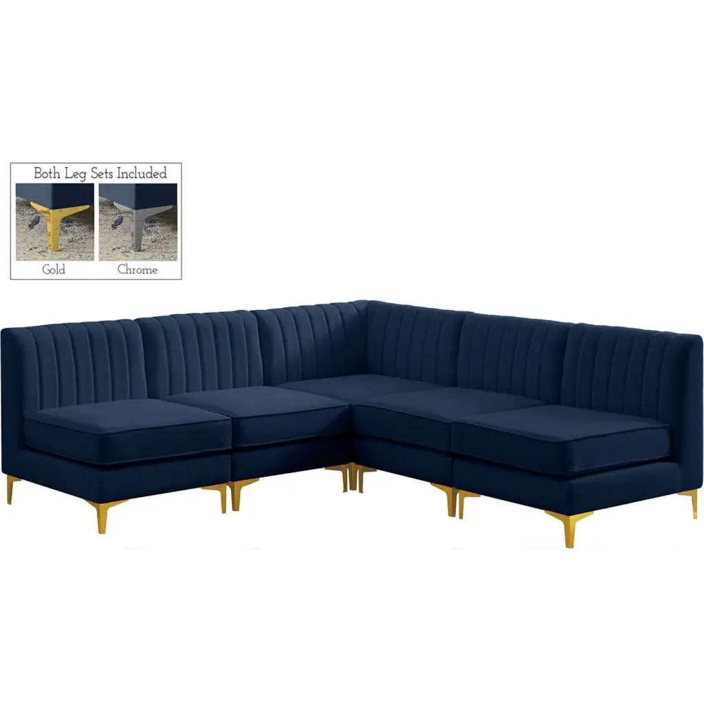 Meridian Furniture Alina Navy Velvet Modular Sectional Sofa Modern Living Room