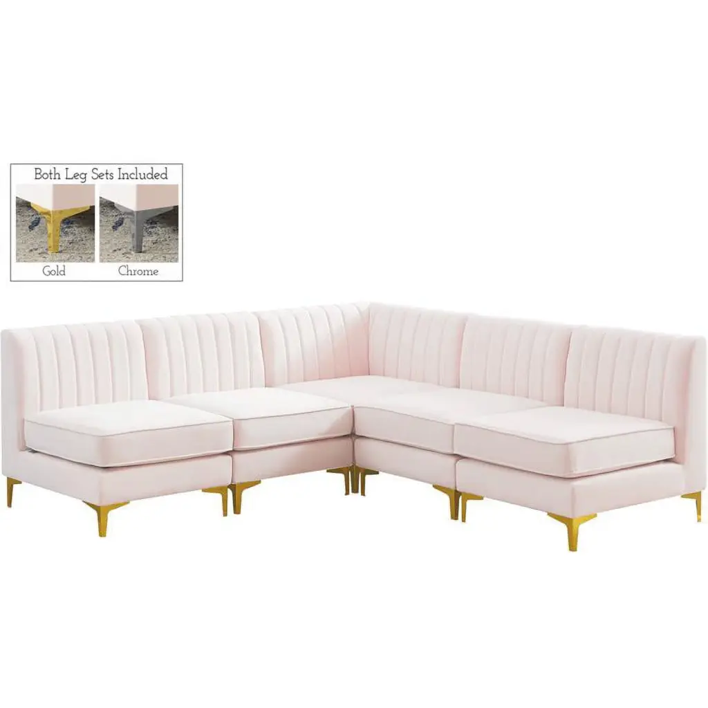 Meridian Furniture Alina Pink Velvet Modular Sectional Sofa Stylish Living Space