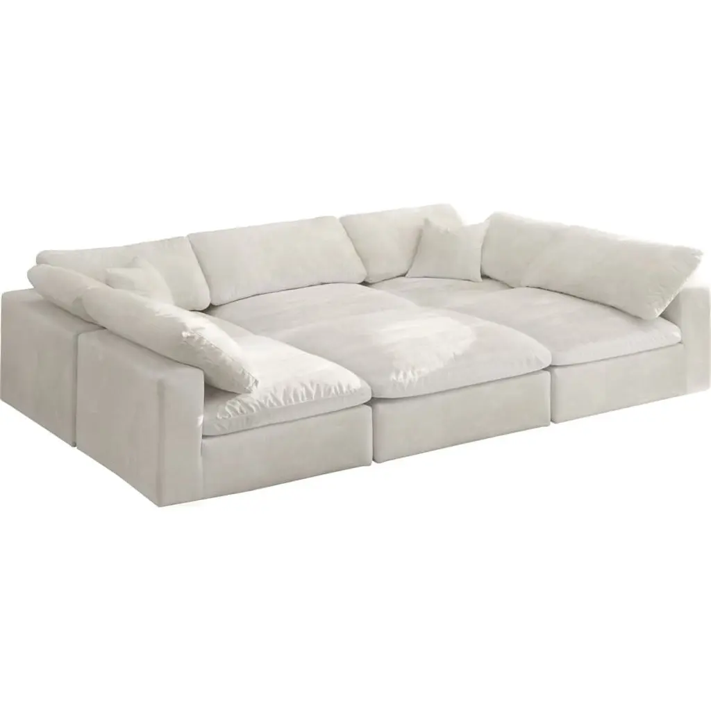 Meridian Furniture Cozy Cream Velvet Modular Sectional Sofa Living Room