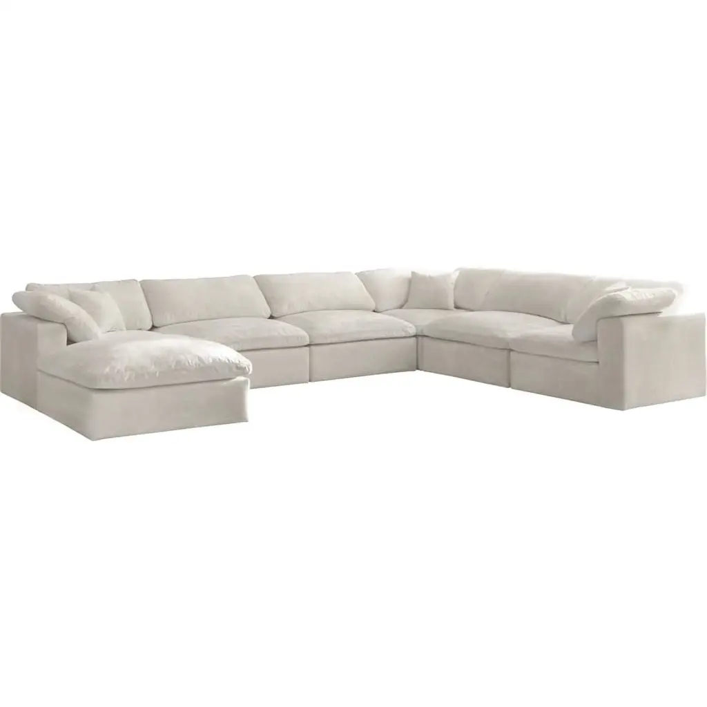 Meridian Furniture Cozy Cream Velvet Modular Sectional Sofa Living Room
