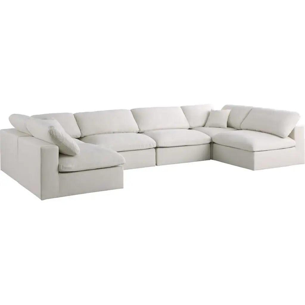 Meridian Furniture Plush Cream Velvet Standard Modular Sectional Sofa