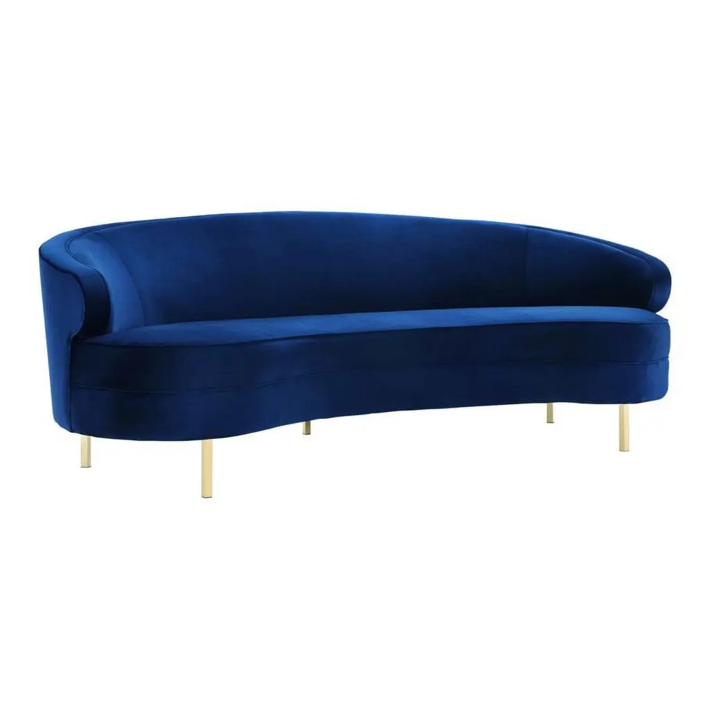 Maklaine 33H Transitional Velvet Pine Wood Sofa Navy Gold