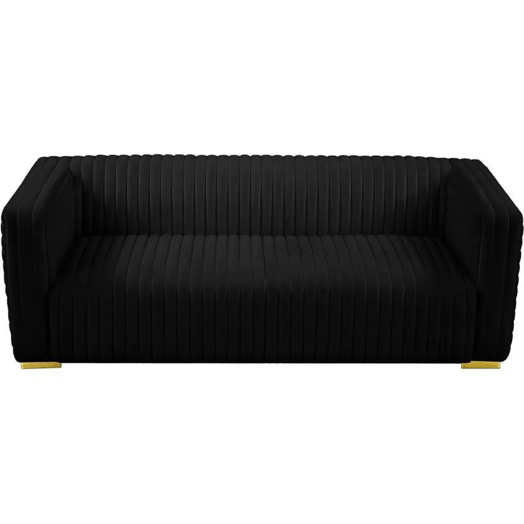 Maklaine Contemporary Upholstery Black Velvet Sofa Modern Living Room