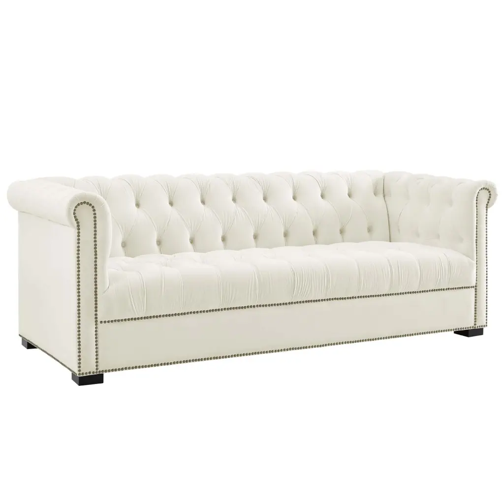 Modern Contemporary Urban Design Velvet Sofa Ivory White Living Room Lounge