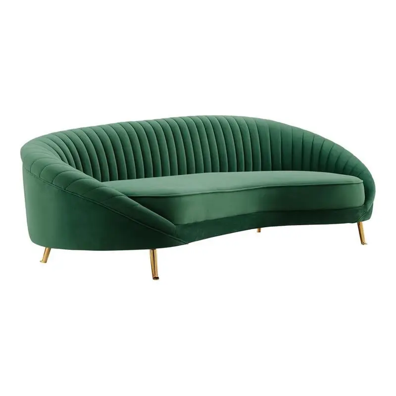 Pemberly Row Channel Tufted Performance Velvet Sofa Emerald Green Modern
