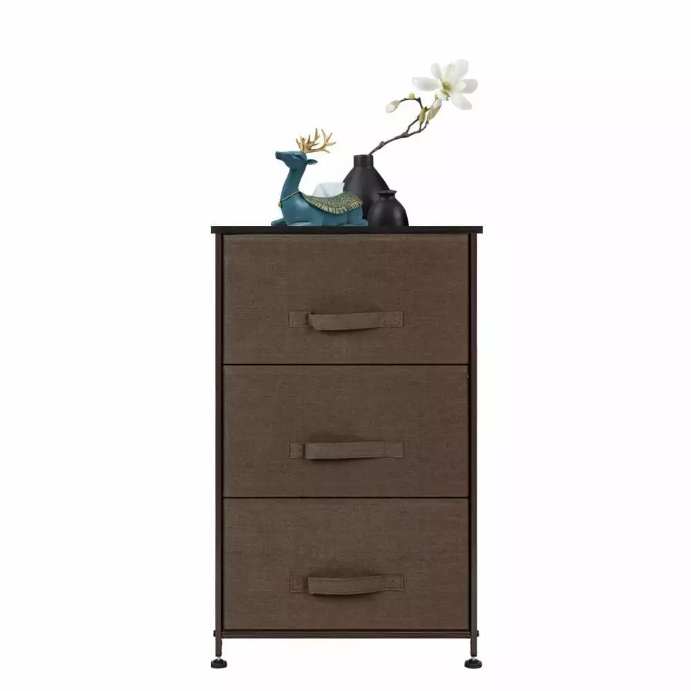 SalonMore Vertical Dresser Storage Tower 3 Drawers Sturdy Steel Frame Wood Top Fabric Bins