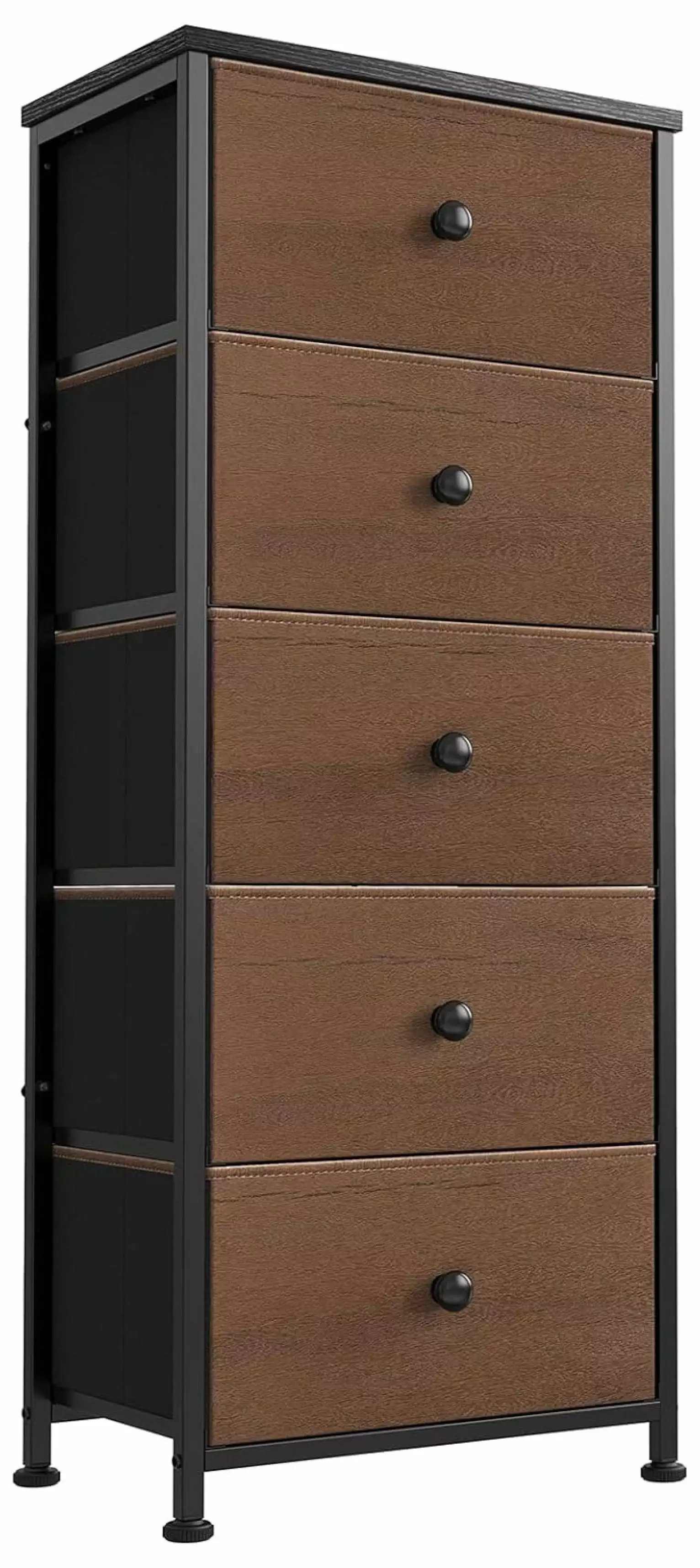 Wension 5 Drawer Vertical Steel Frame Storage Dresser MDF Top and Adjustable Feet