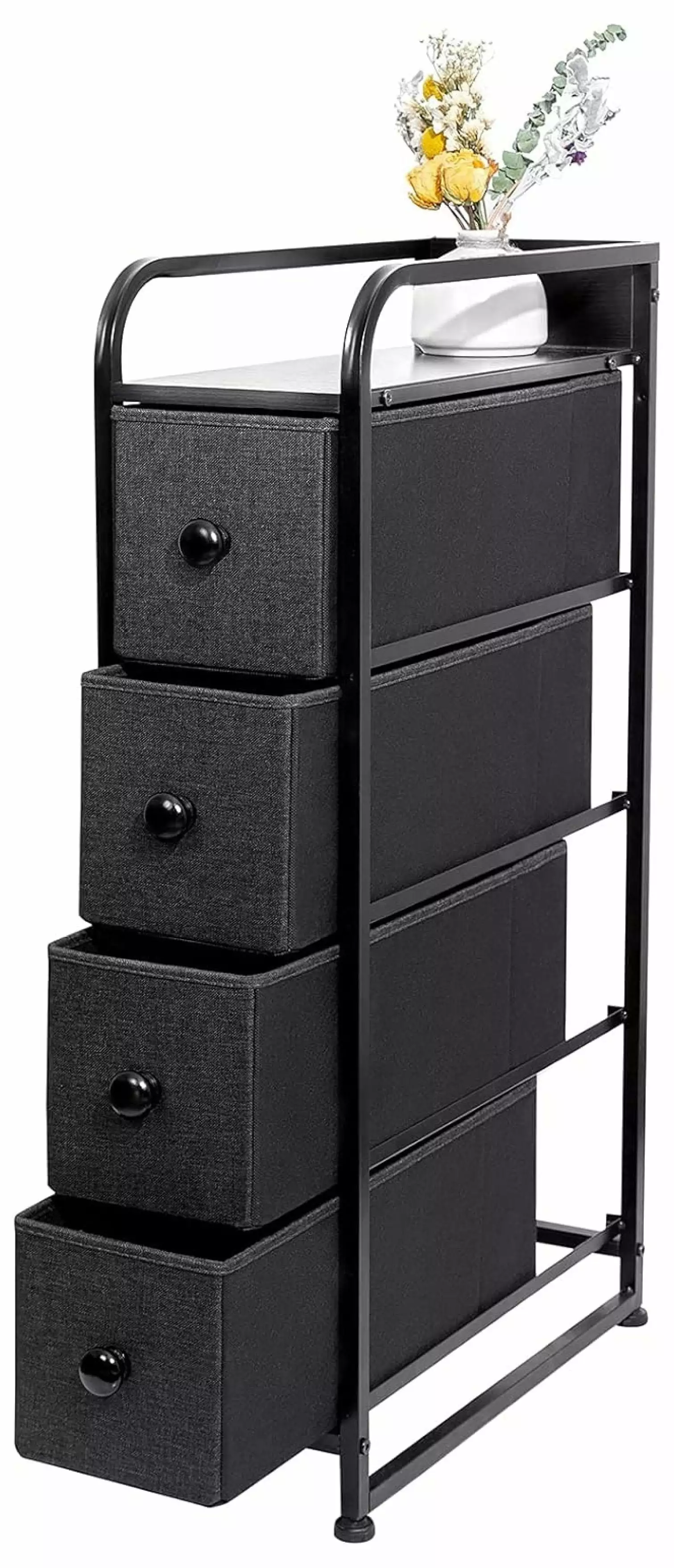 Werqueid 4 Drawer Narrow Dresser Storage Tower Removable Wooden Top Bedroom Closets