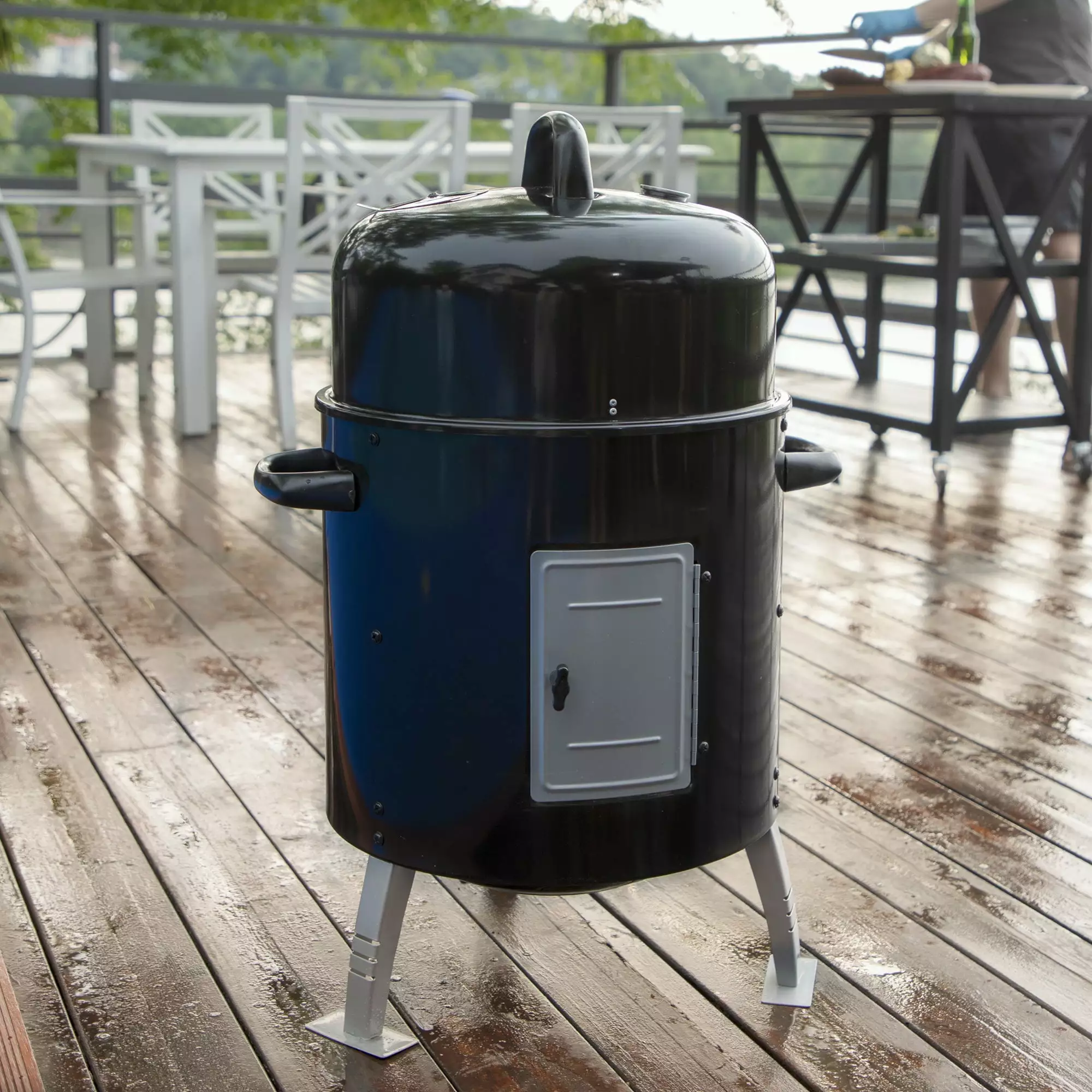 Sophia & William 17-inch Vertical Charcoal Smoker Grill Black Backyard BBQ