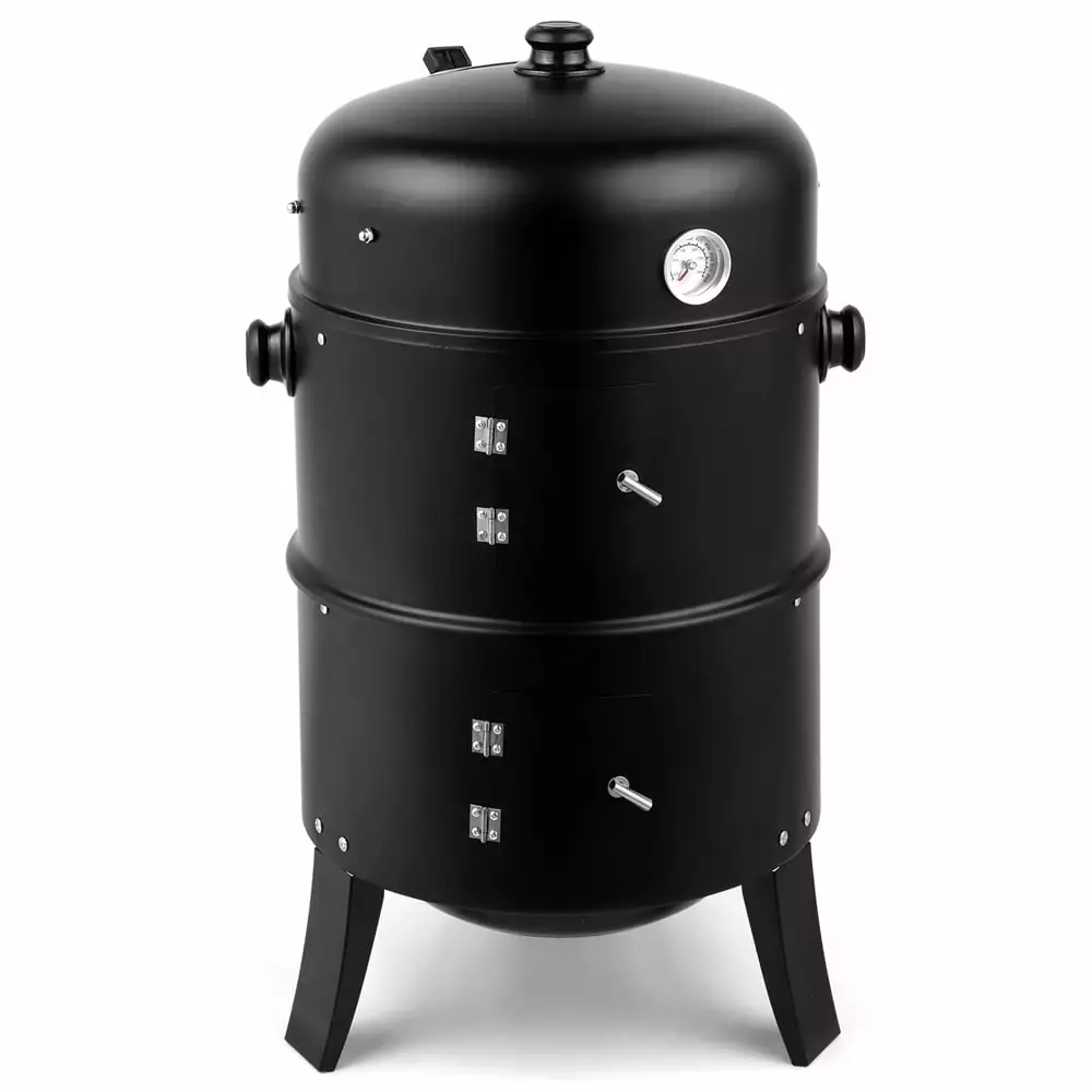 TCbosik Outdoor Metal Smoker Grill Vertical Heavy Duty Round Charcoal BBQ Grill Built- Thermometer Adjustable Vent System ...