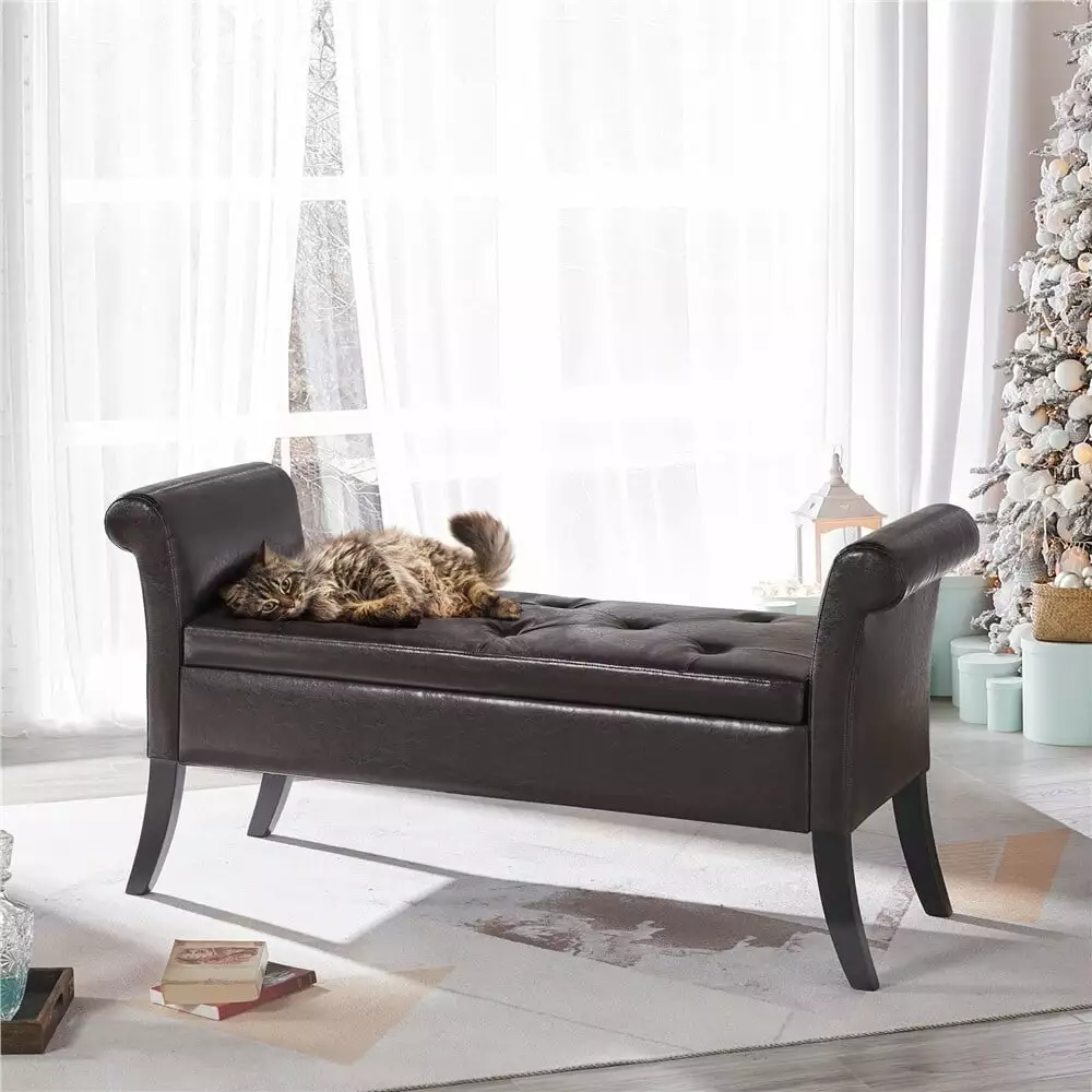 Yaheetech Faux Leather Vintage Storage Bench Multifunctional Entryway Living Room Bench Benches