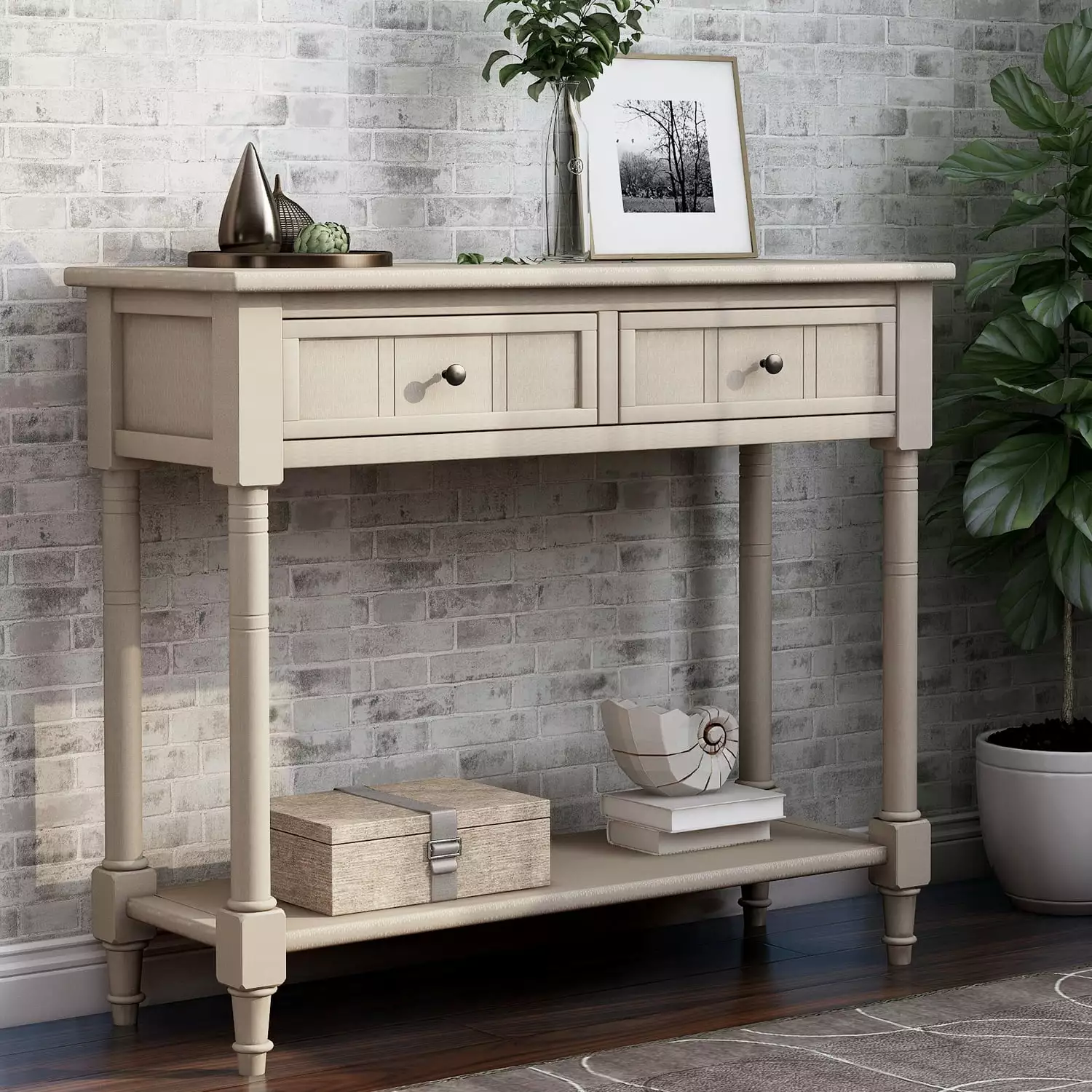 Vintage Daisy Series Console Table 2 Drawers and Bottom Shelf Entryway Living Room Hallway Console HOMIQUEEN