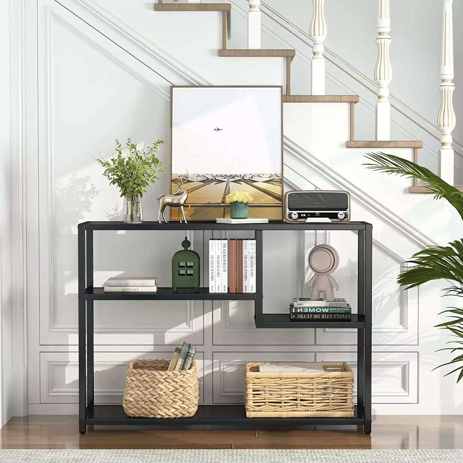 Tribesigns Small Black Console Table Storage Shelves 43 Inch Vintage Entryway Sofa Table Console
