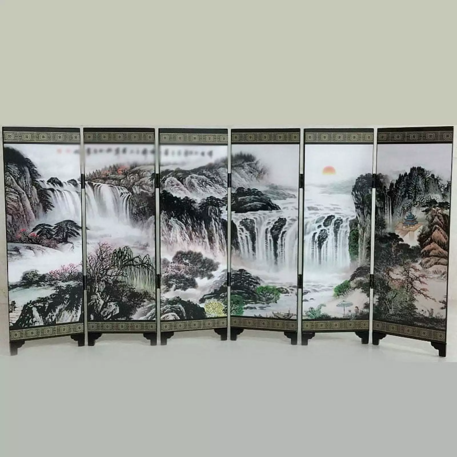 Sufanic Panel Screen 6 Panels Wooden Chinese Style Vintage Retro Small Mini Folding Panel Screen
