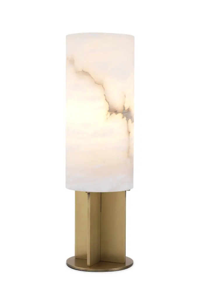 Round Brass Alabaster Table Lamp Eichholtz Giorgina Vintage Bedside Light