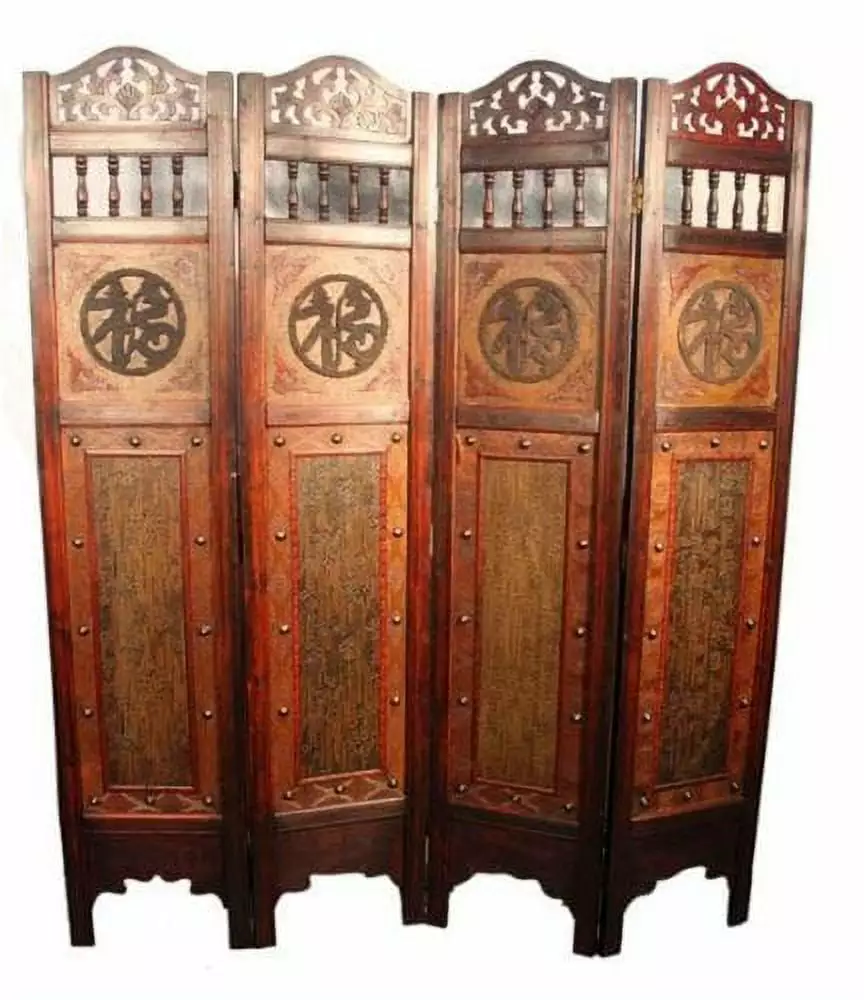 Vintage Oriental Style 4 Panels Screen Room Divider Folding Partition Asian Home