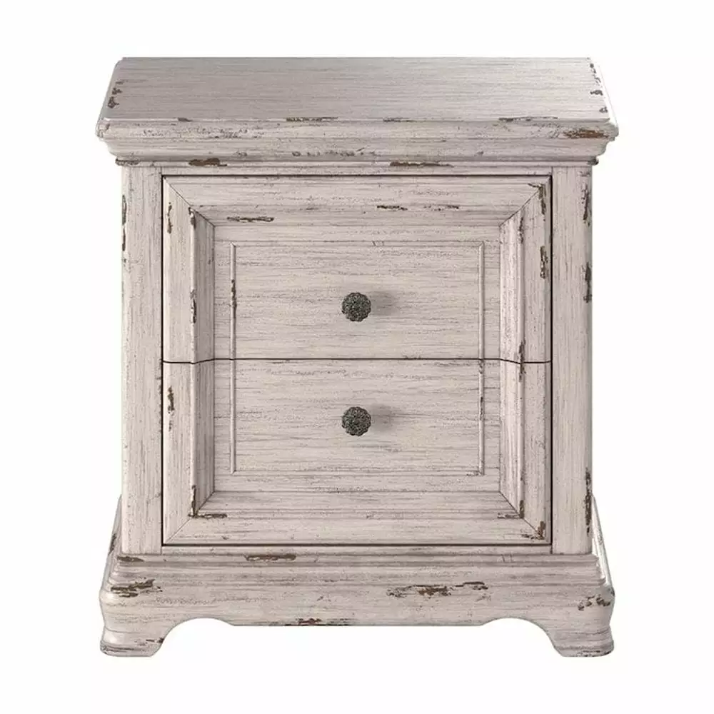 American Woodcrafters Supply Antique White Wood Two Drawer Nightstand - Vintage Style
