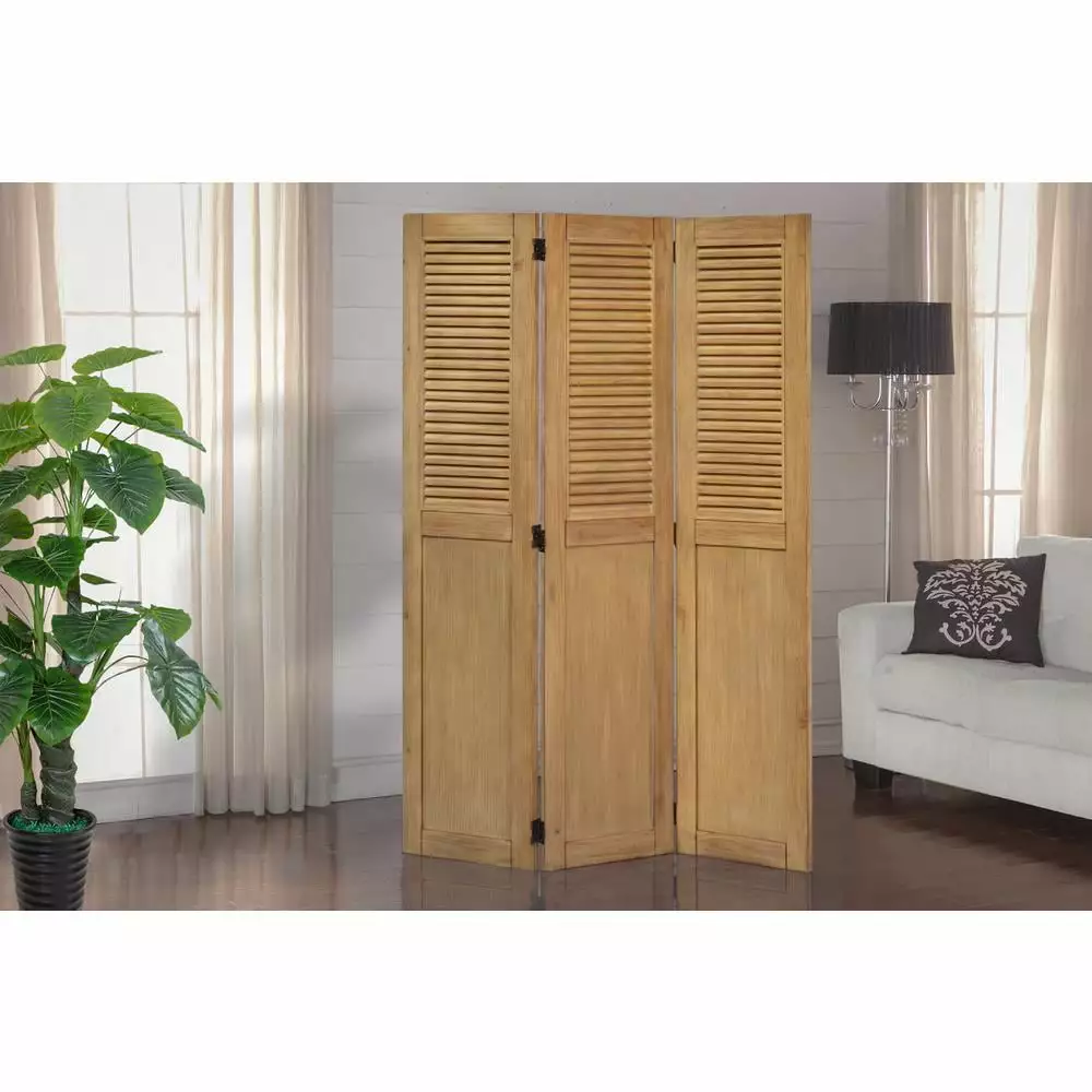Sunset Trading Vintage Casual Shutter Coastal Wood Room Divider Maple Brown