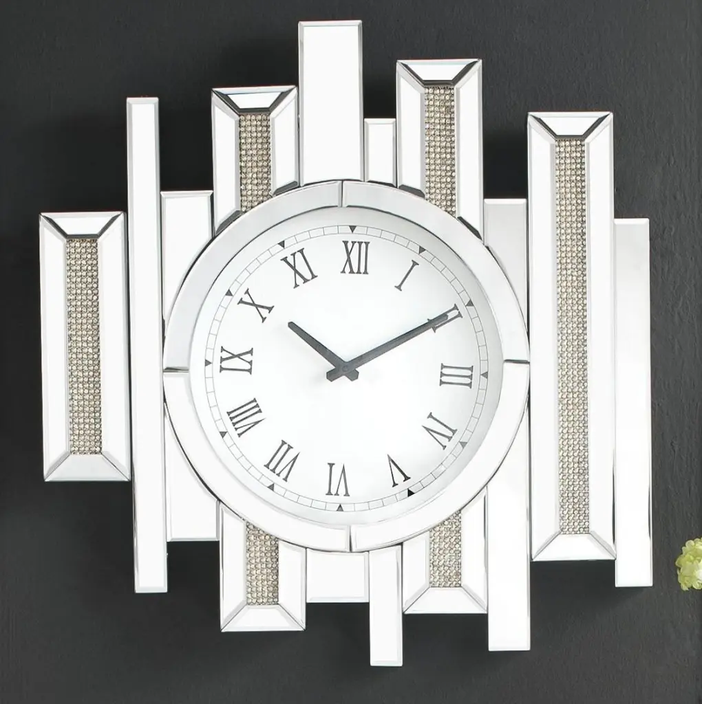 Lavina Mirrored & Faux Diamonds Wall Clock - Stylish Home Decor