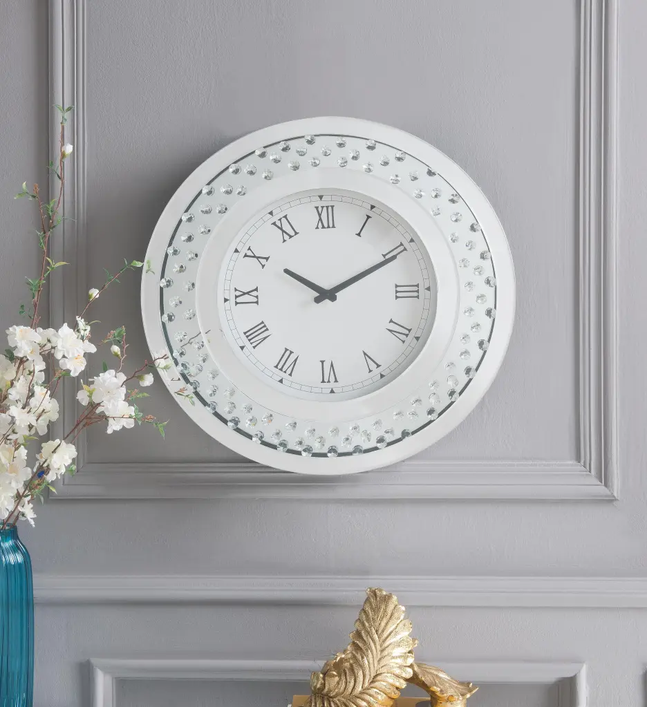 Nysa Mirrored & Faux Crystals Wall Clock Elegant Decorative Timepiece