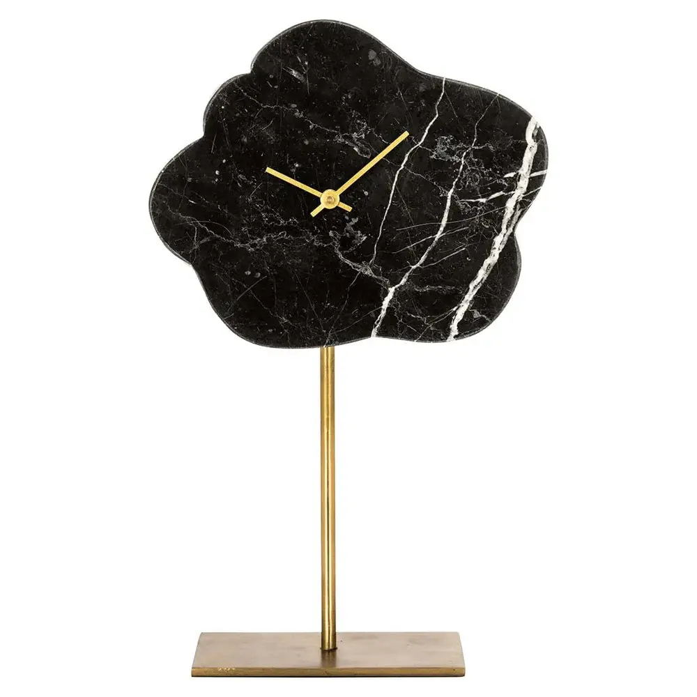 Silent Sweep Bram Marble Clock - Jet-black & Gold