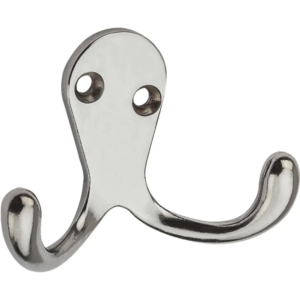 National Satin Chrome Double Clothes Wardrobe Hook 2 per Card Durable Hanging Solution