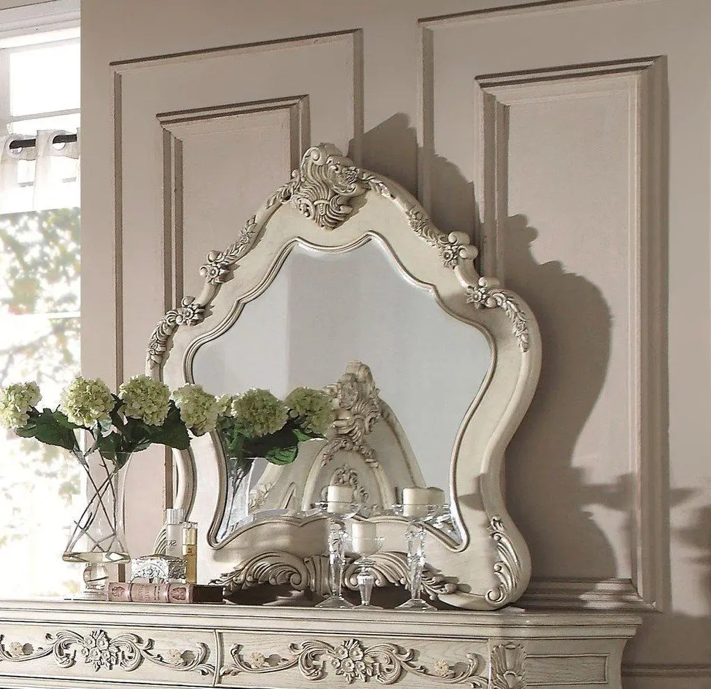 Acme Ragenardus Antique White Mirror 27014 - Vintage Wall Decor