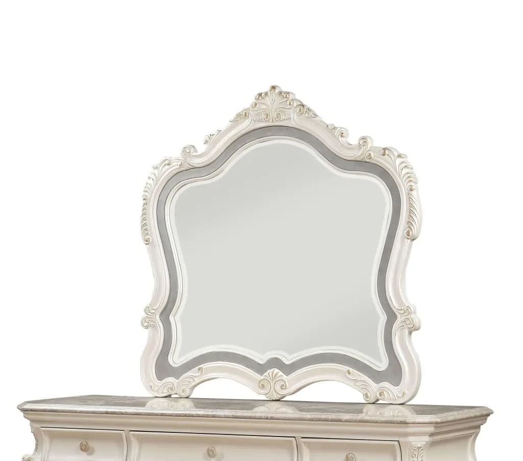 Chantelle Pearl White Mirror - Elegant Decorative Wall Mirror Home Decor