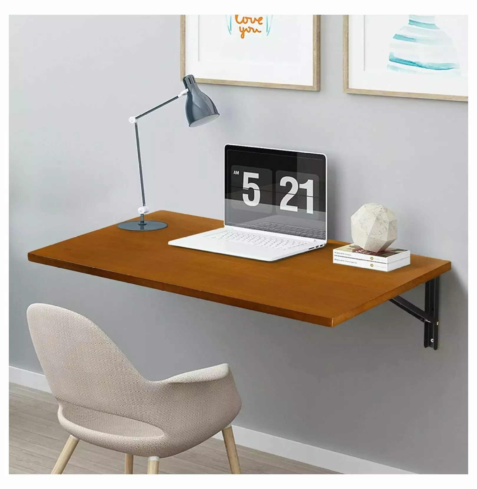 Wall Mounted Folding Table Rustic Wood Floating Desk Laundry Room Small Spaces 31.5x18 Inches