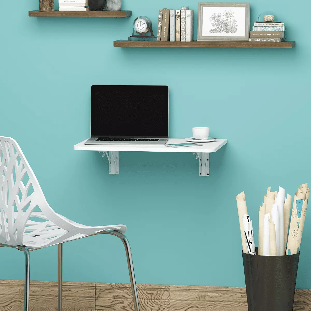 Wall Mounted Folding Table Office Home Kitchen Wood Space Saving Furniture Writing Table Laptop PC Desk