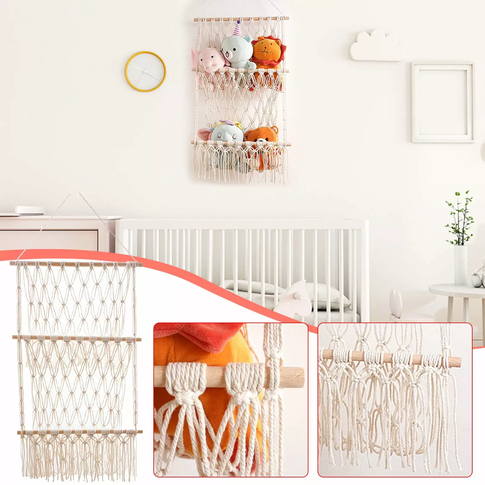 Handwoven Cotton Rope Double Layer Shelf Kids Room Storage and Doll Book Decorations amlbb