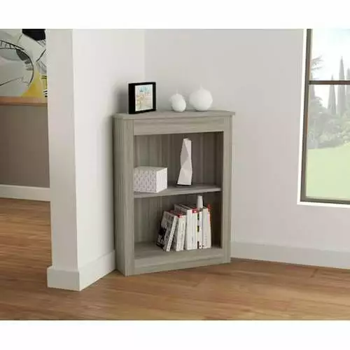 Corner Bookshelf Wall Unit 31.8 H 2-Shelf Smoke Oak Small Spaces inval