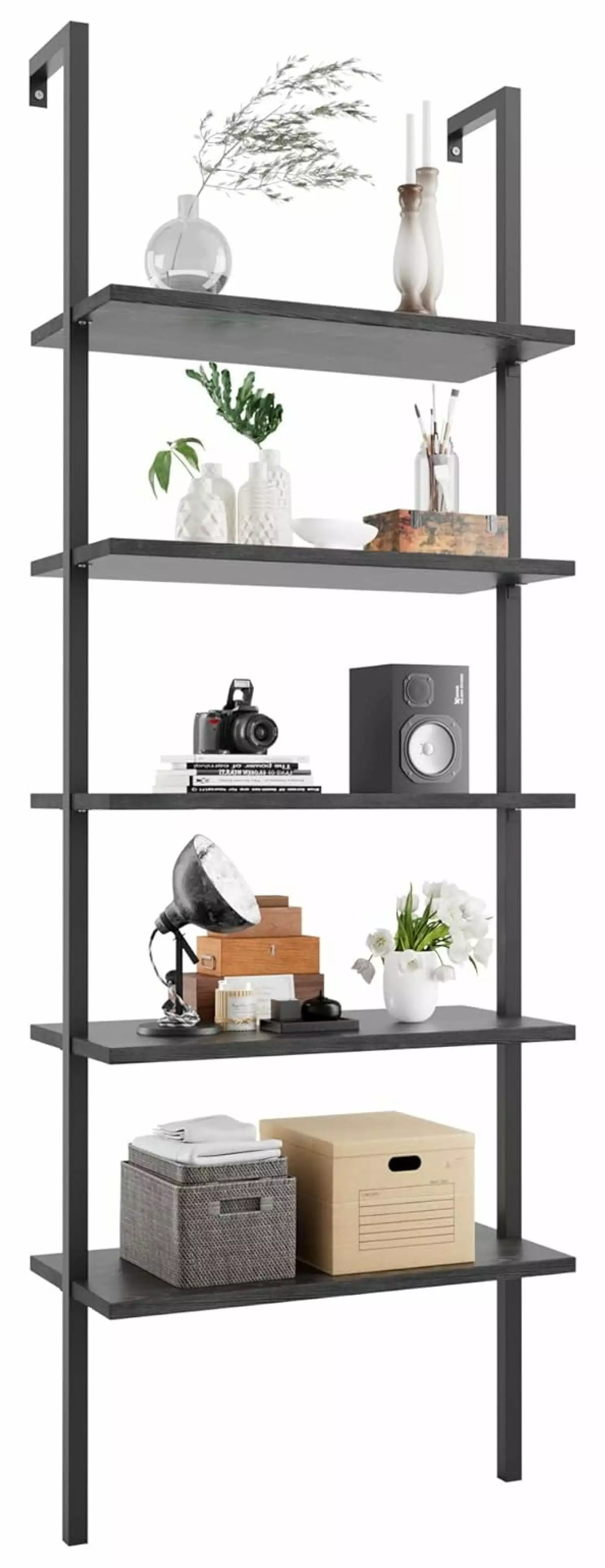 YgIRTID 5-Tier Bookshelf Wall Mount Ladder Bookcase Industrial Standing Corner Bookshelf Wood Board
