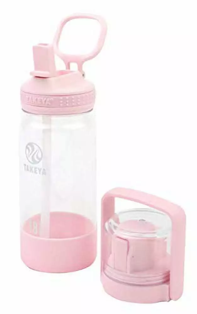 Takeya Go Cup Clear Bottle 520ml Ice Green Straw Lid and Cup Water Bottle Strap