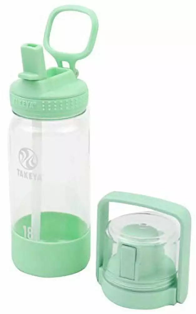 Takeya Go Cup Clear Bottle 520ml Ice Purple Straw Lid and Cup Water Bottle Strap