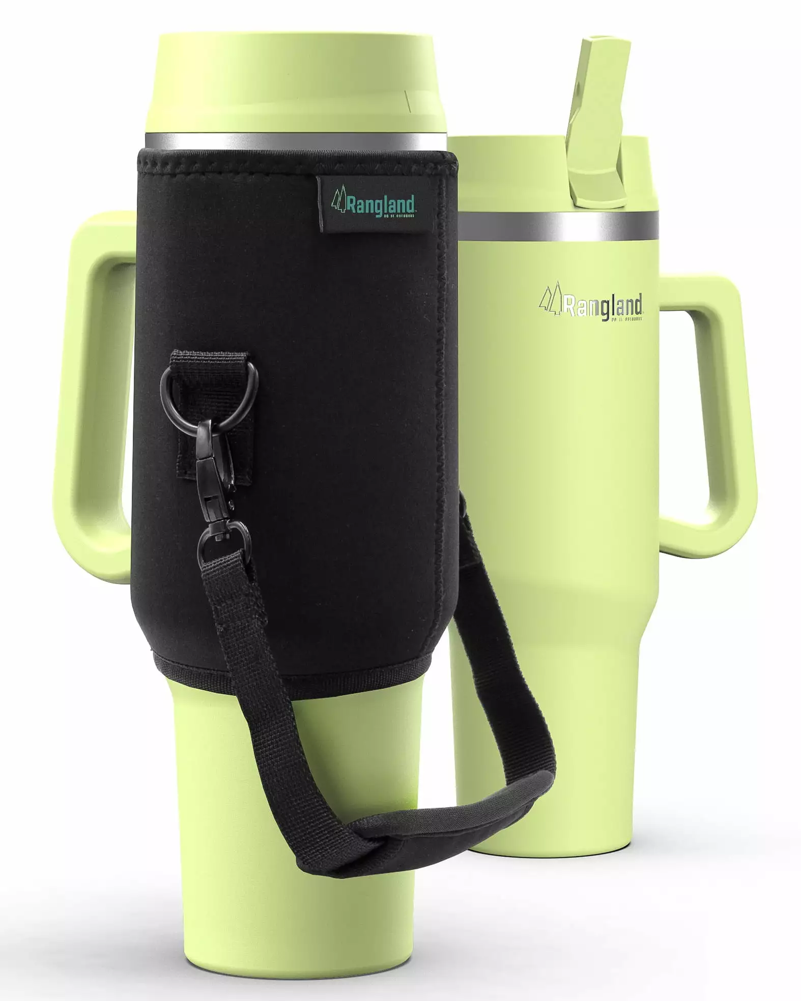 40 oz Tumbler Handle and Carrier Sleeve Double Wall Insulated Leakproof Straw Lid Lime Green