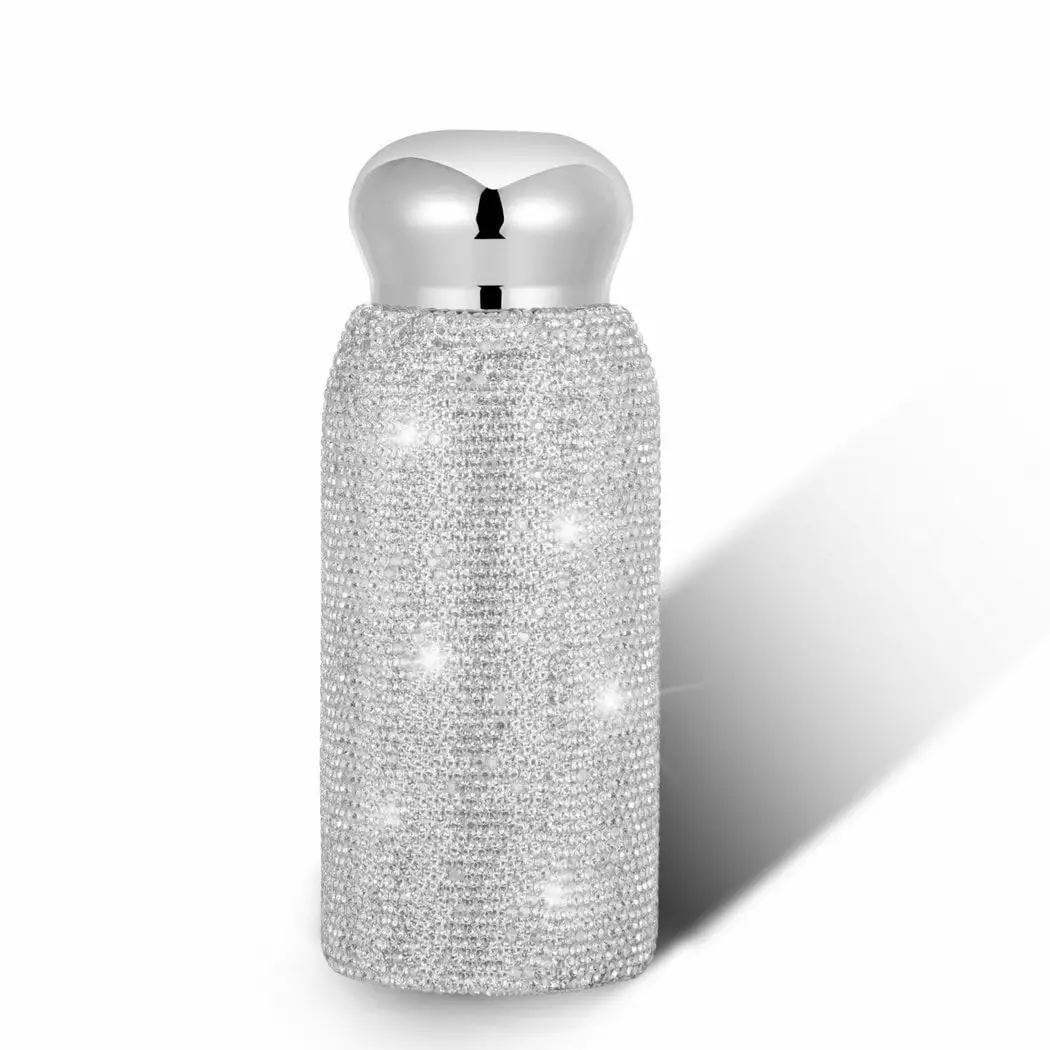 Rhinestone Water Bottle Fashion Bling Shiny Diamond Glitter Insulated 260ml Stainless Steel Thermal Bottle Girls Silver