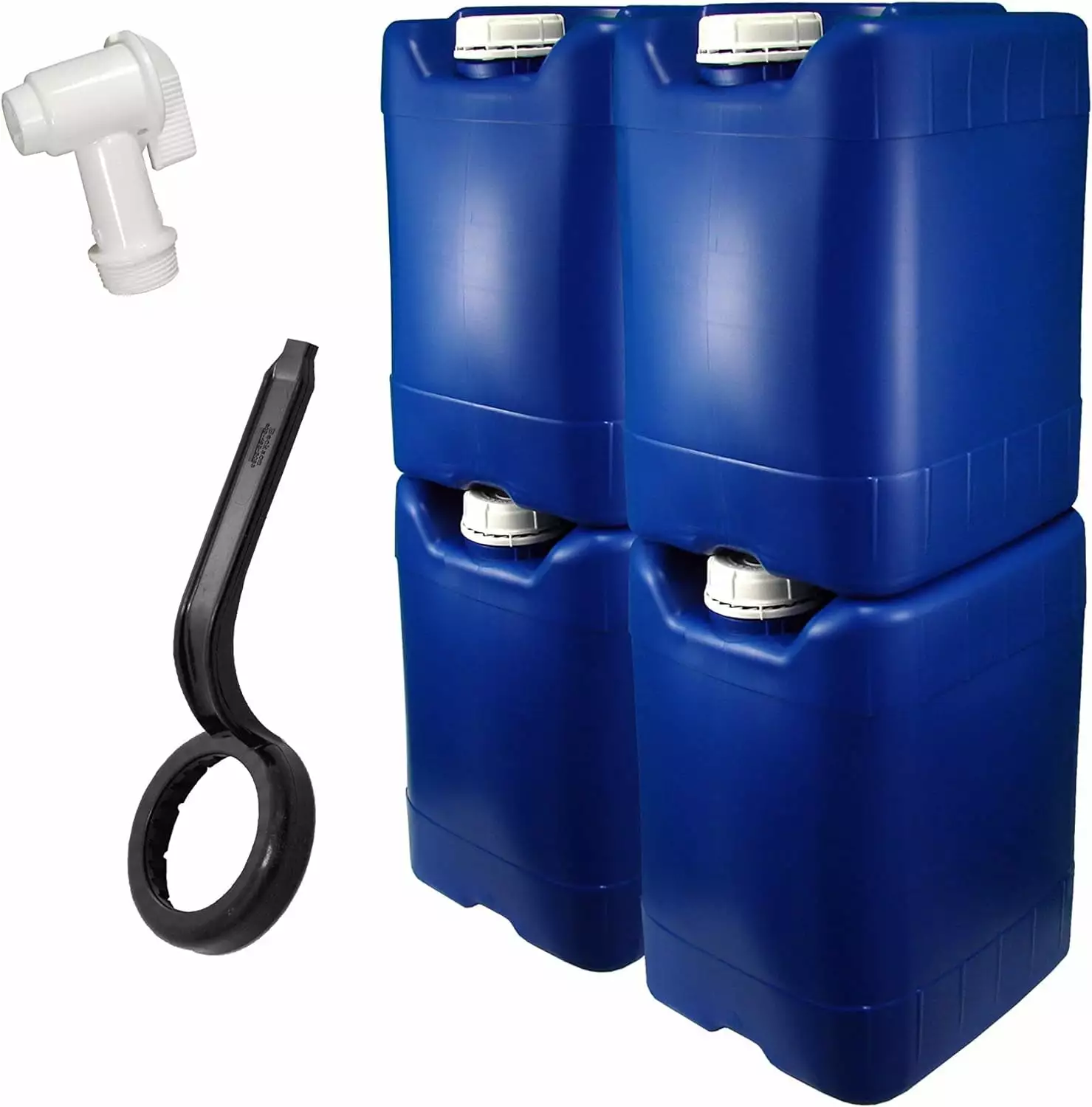 5 Gallon Samson Stackers Blue 4 Pack Emergency Water Storage Kit Spigot and Wrench