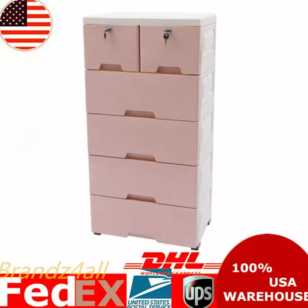Storage Drawer Cabinet Wheels Plastic Dressers Bedrooms 6 Drawers Pink BloomVivid